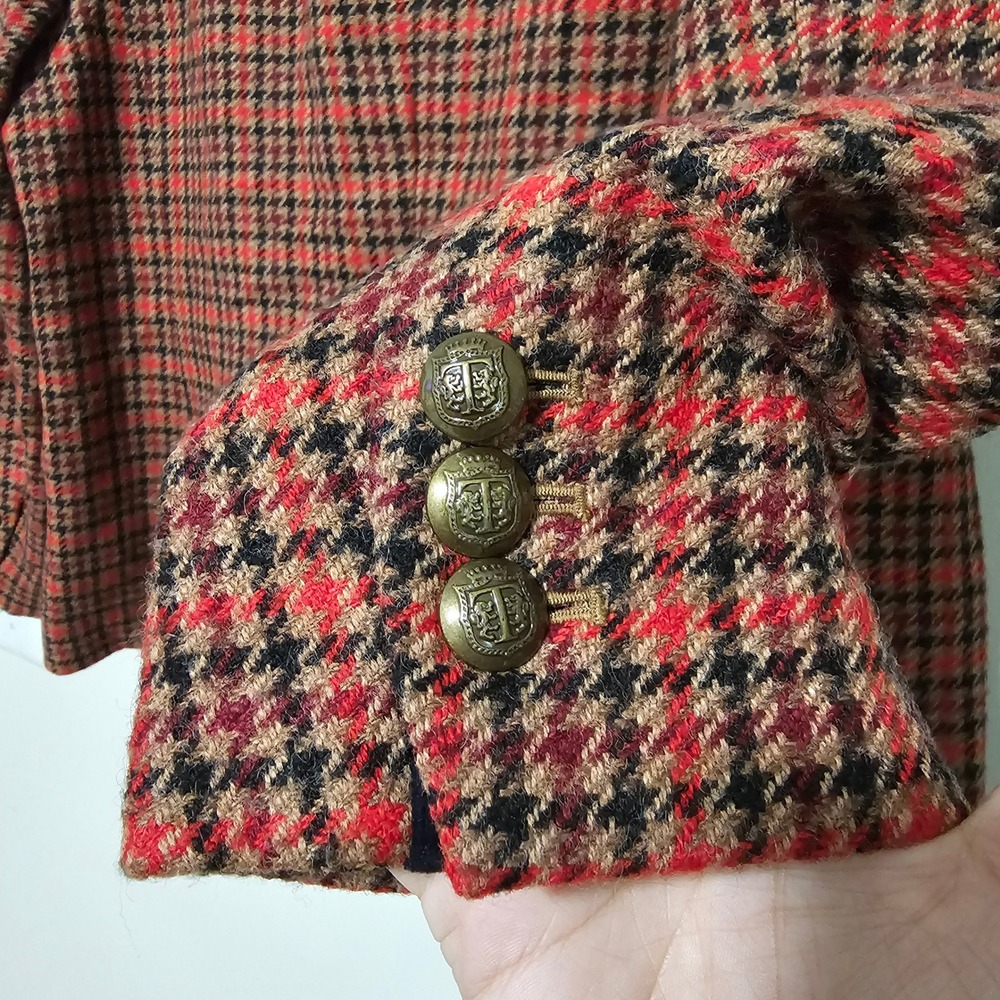 Talbots Aberdeen Blazer 20W Red Houndstooth Plaid Wool Blend Academia Career - Picture 5 of 11